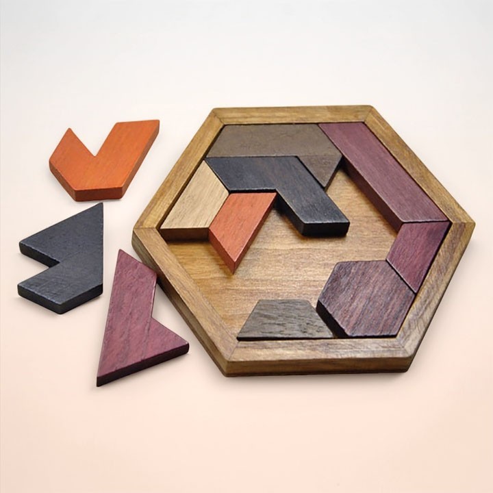Creative Wooden Geometric Hexagonal Puzzles Brain Teasers Jigsaw Board Montessori Educational Toys for Kids