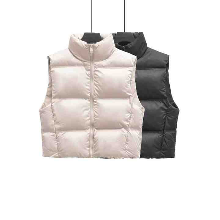 Hot Selling Newest Style Women Puffer Vest Stand Collar Zip up Crop Sleeveless Jacket Outerwear Casual Fashion Vest for Women